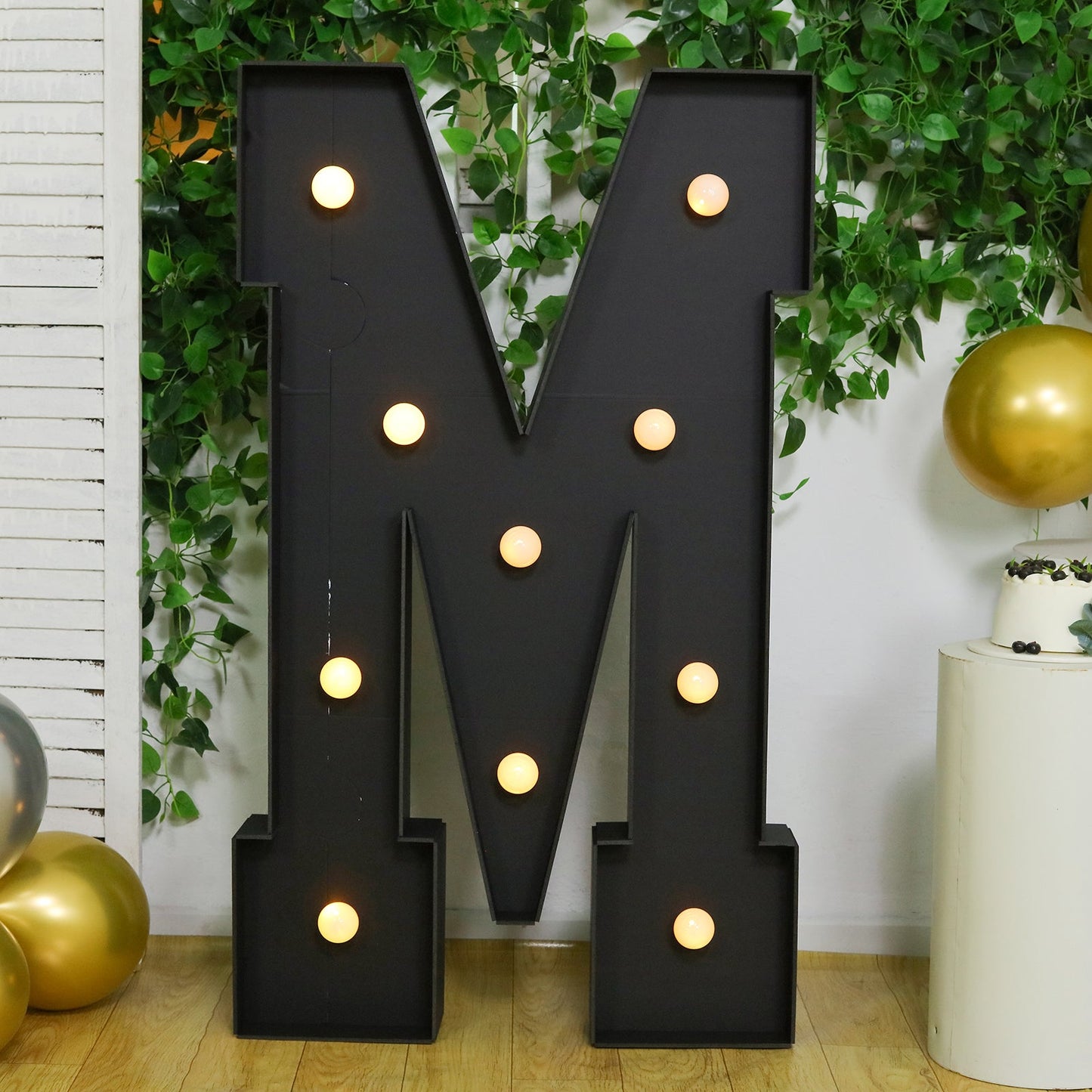 Giant LED Marquee Light Up Letter "M", Black 4ft Pre-Cut Foam Board with 10 Warm White Battery Operated LEDs, Glue Gun and Sticks