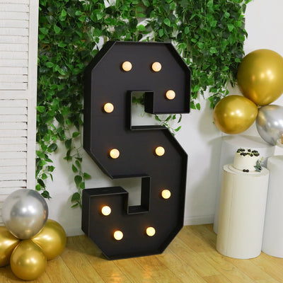 Giant LED Marquee Light Up Letter "S", Black 4ft Pre-Cut Foam Board with 10 Warm White Battery Operated LEDs, Glue Gun and Sticks