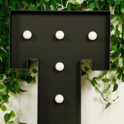 Giant LED Marquee Light Up Letter "T", Black 4ft Pre-Cut Foam Board with 10 Warm White Battery Operated LEDs, Glue Gun and Sticks