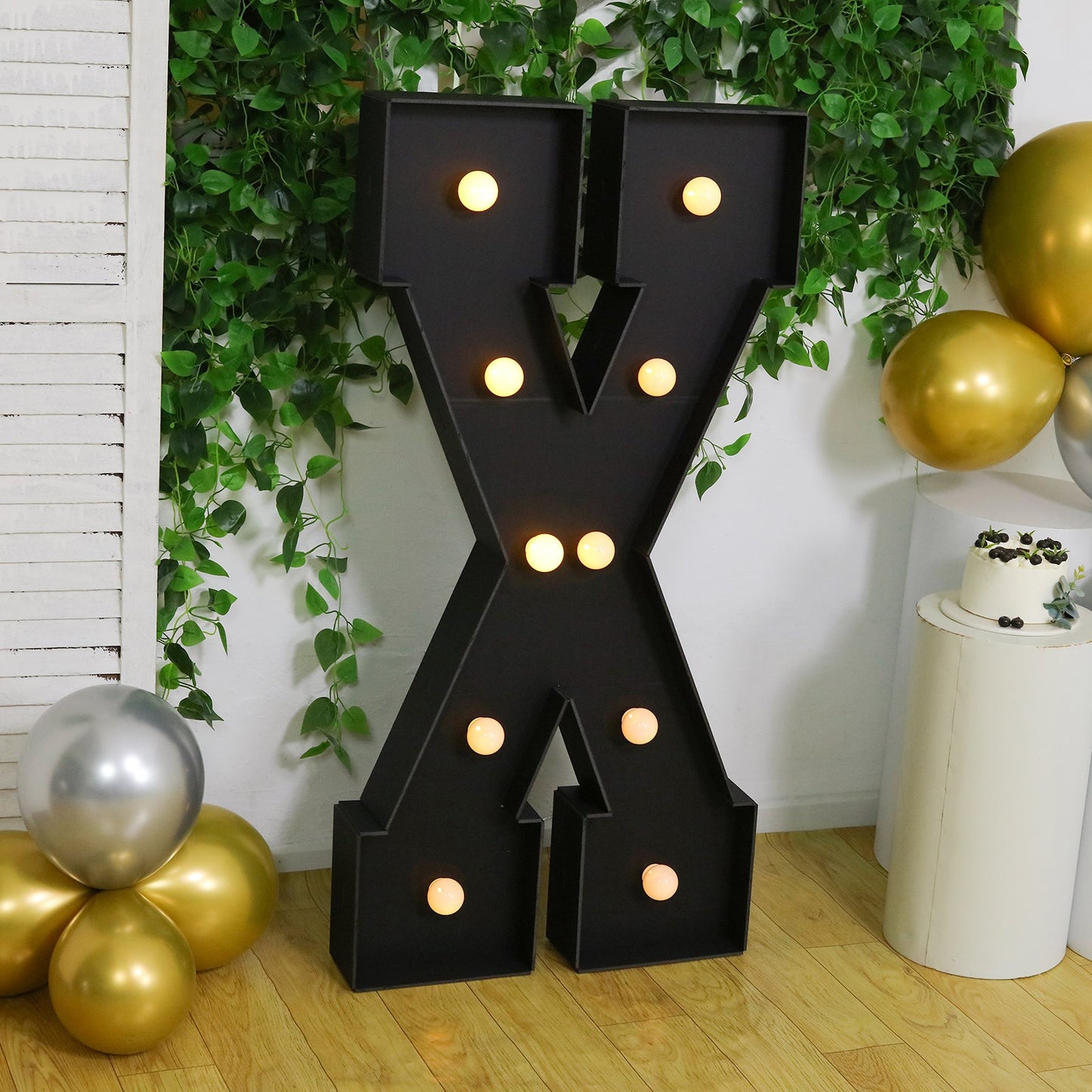 Giant LED Marquee Light Up Letter "X", Black 4ft Pre-Cut Foam Board with 10 Warm White Battery Operated LEDs, Glue Gun and Sticks