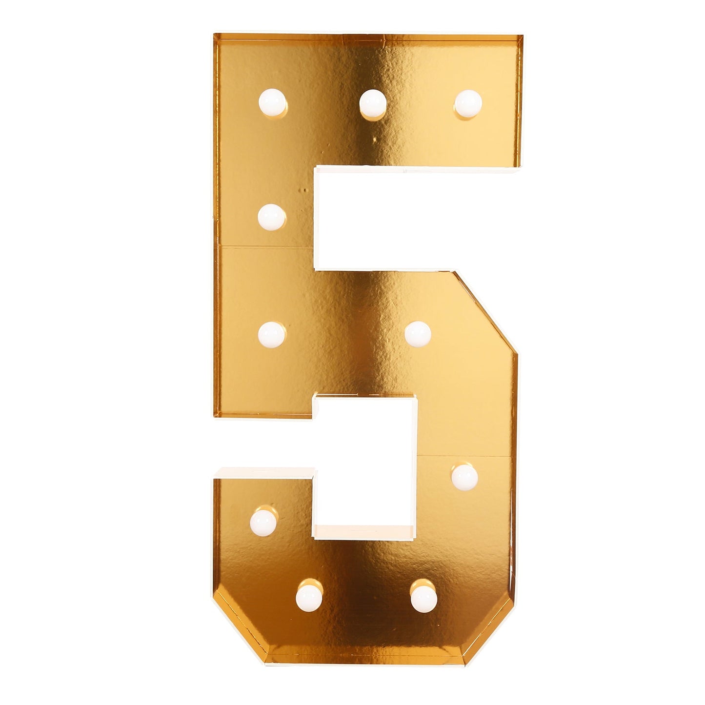Giant LED Marquee Light Up Number "5", Gold 4ft Pre-Cut Foam Board with 10 Warm White Battery Operated LEDs, Glue Gun and Sticks