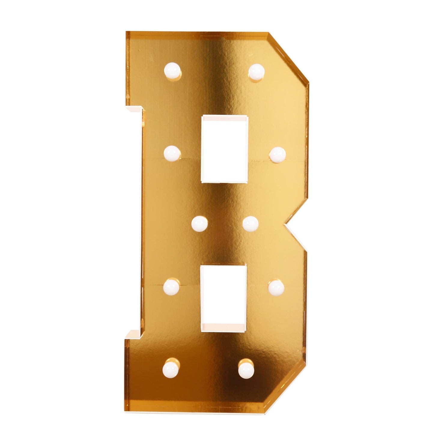 Giant LED Marquee Light Up Letter "B", Gold 4ft Pre-Cut Foam Board with 10 Warm White Battery Operated LEDs, Glue Gun and Sticks