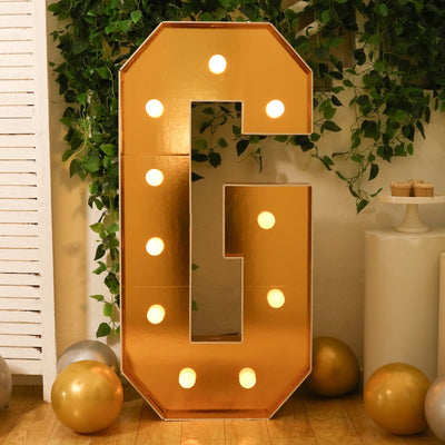 Giant LED Marquee Light Up Letter "G", Gold 4ft Pre-Cut Foam Board with 10 Warm White Battery Operated LEDs, Glue Gun and Sticks