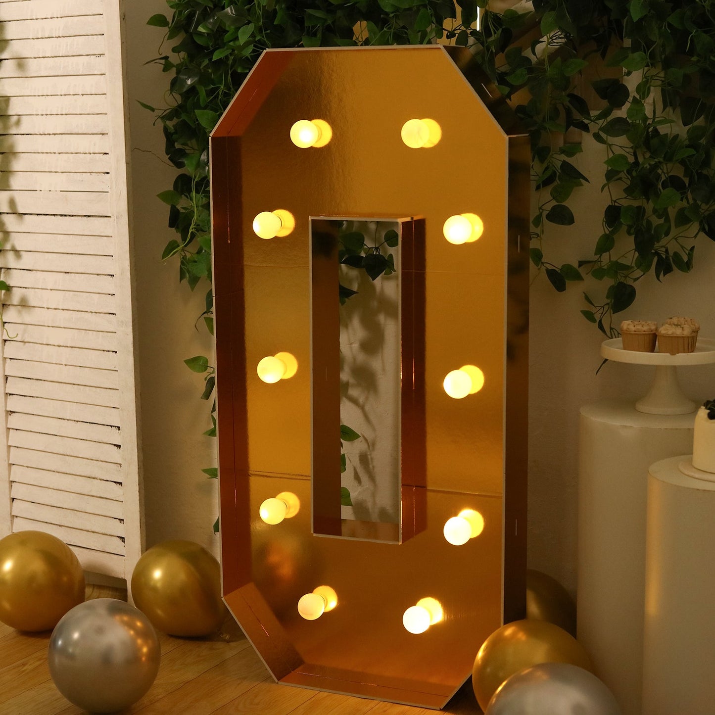 Giant LED Marquee Light Up Letter "O", Gold 4ft Pre-Cut Foam Board with 10 Warm White Battery Operated LEDs, Glue Gun and Sticks