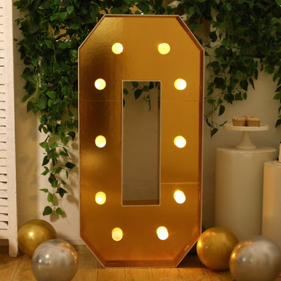 Giant LED Marquee Light Up Letter "O", Gold 4ft Pre-Cut Foam Board with 10 Warm White Battery Operated LEDs, Glue Gun and Sticks