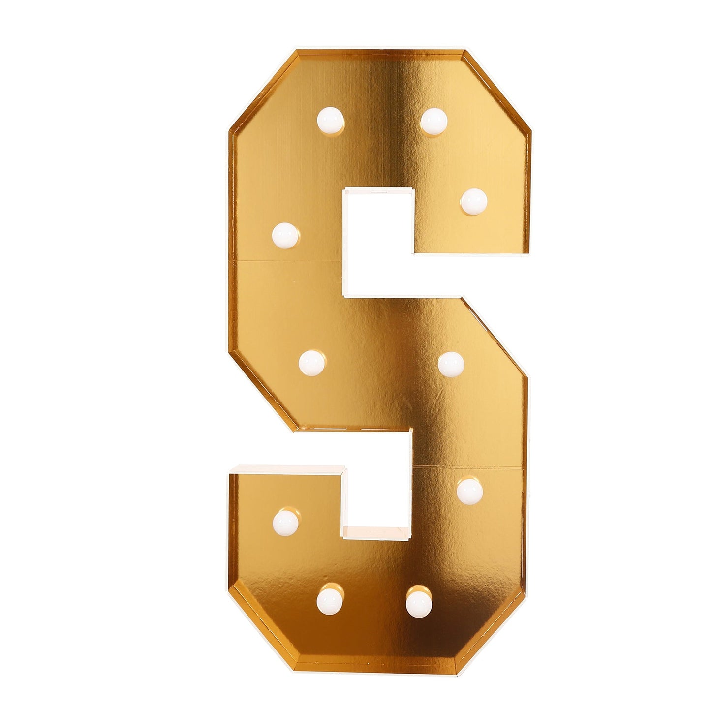 Giant LED Marquee Light Up Letter "S", Gold 4ft Pre-Cut Foam Board with 10 Warm White Battery Operated LEDs, Glue Gun and Sticks