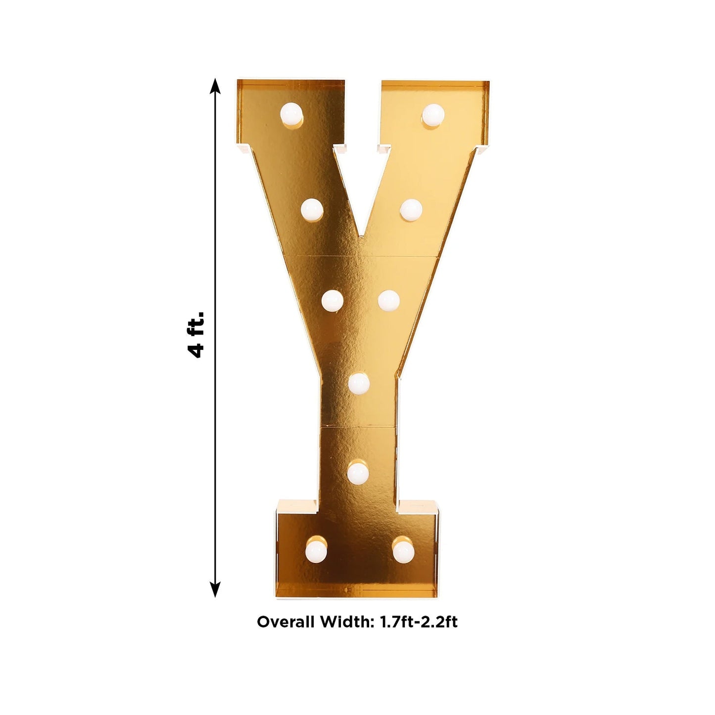 Giant LED Marquee Light Up Letter "Y", Gold 4ft Pre-Cut Foam Board with 10 Warm White Battery Operated LEDs, Glue Gun and Sticks
