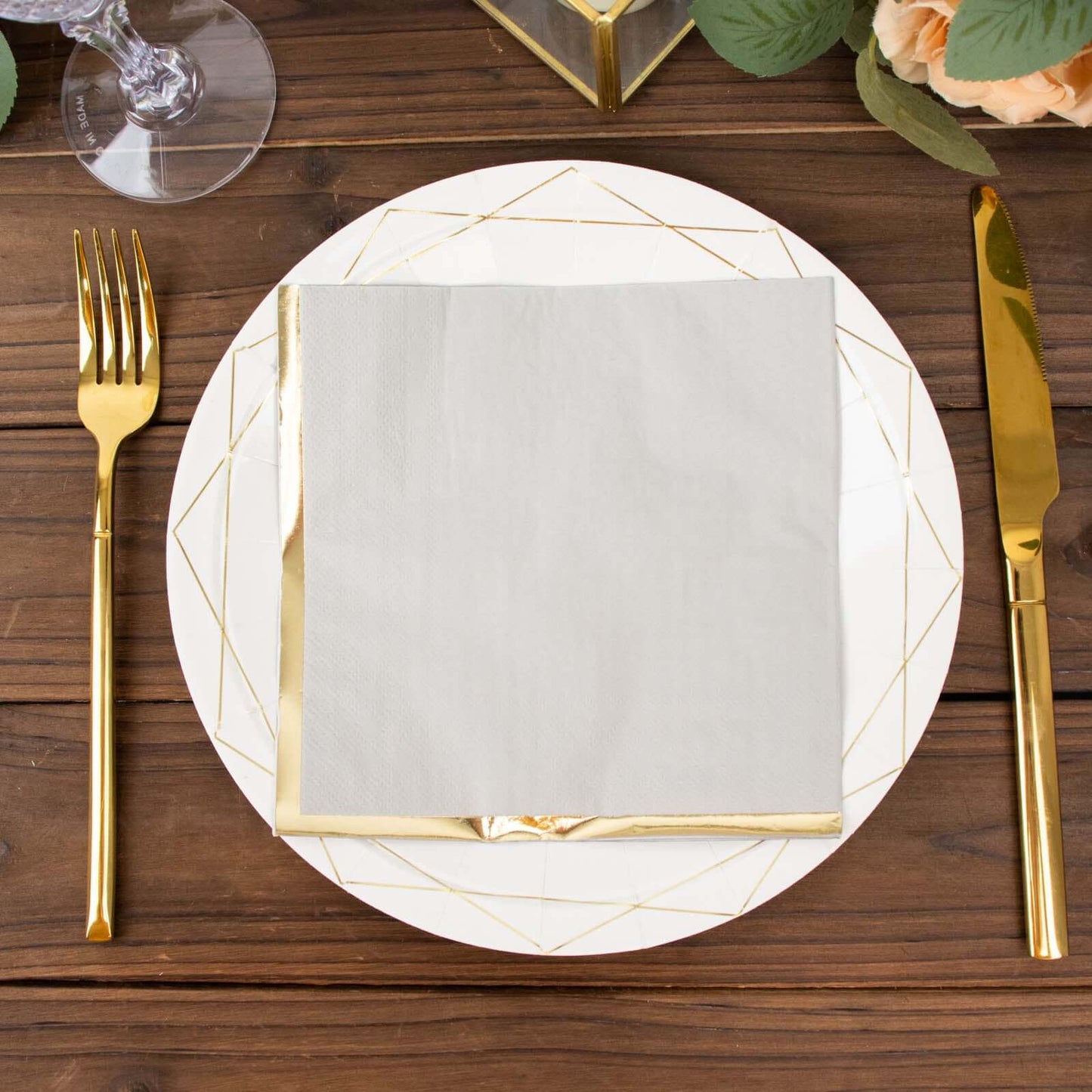 50-Pack Paper Beverage Napkins with Gold Foil Edge Gray - Disposable 2 Ply Cocktail Napkins for Events 6.5"x6.5"