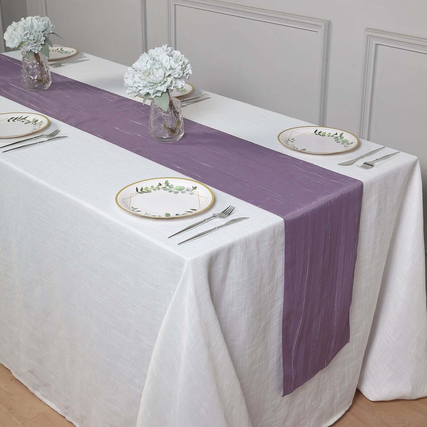 Taffeta 12"x108" Table Runner Violet Amethyst - Accordion Crinkle Design