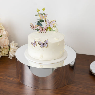 Acrylic Cake Stand Display Box 14’’ Round - Mirror Finish Silver Versatile Pedestal Riser for Events - Decorations
