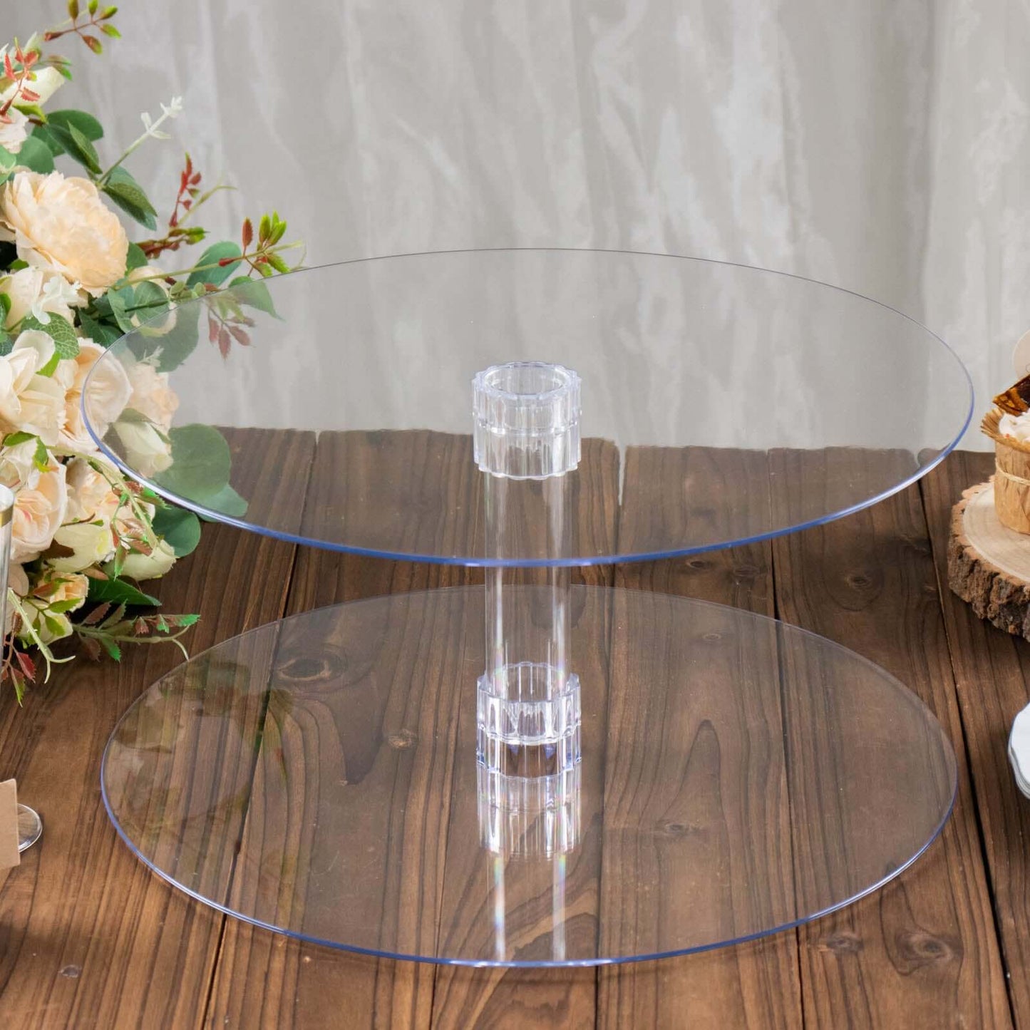2-Tier Acrylic Round Cake Stand Set Clear - Chic Versatile Cupcake Holder Dessert Display Pedestal for Wedding Buffet & Catering Displays 16"