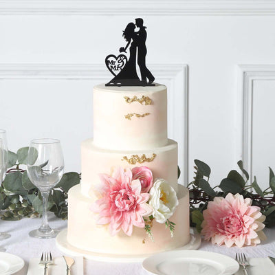 Acrylic Cake Toppers Black Silhouette Design Mr and Mrs - Wedding Cake Decoration Set 7’’ - Decorations