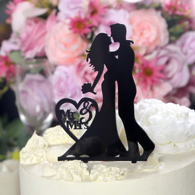 Acrylic Cake Toppers Black Silhouette Design Mr and Mrs - Wedding Cake Decoration Set 7’’ - Decorations