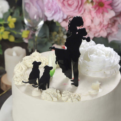 Acrylic Cake Toppers Black Silhouette Design of Bride Groom and Pet Dogs - Wedding Cake Decoration Set 7’’ - Decorations
