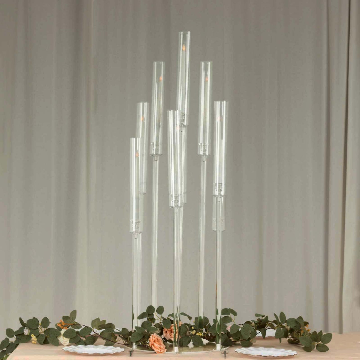 10-Arm Round Cluster Acrylic Candelabra Clear with Circular Base - Stylish Taper Candle Holder Table Centerpiece for Pillar Candles 47"