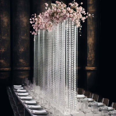 Acrylic Centerpiece Stand Rectangular Design with Pre-chained Crystal Beads Clear - Durable Flower Pedestal for Table