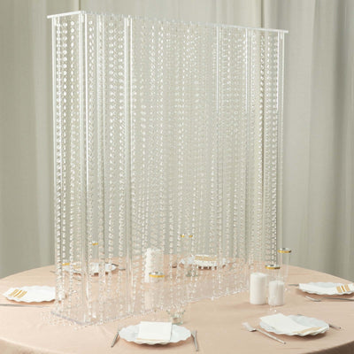 Acrylic Centerpiece Stand Rectangular Design with Pre-chained Crystal Beads Clear - Durable Flower Pedestal for Table
