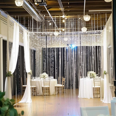 Acrylic Crystal Beaded Curtain with Fabric Rod Pocket 43 Strands Room Divider Clear Diamond Cut Beads Doorway String