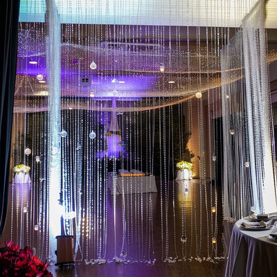 Acrylic Crystal Beaded Curtain with Fabric Rod Pocket 43 Strands Room Divider Clear Diamond Cut Beads Doorway String