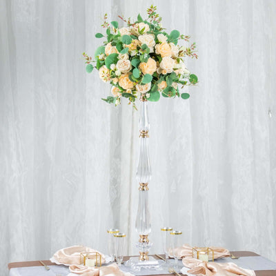 Acrylic Crystal Pillar Candle Stand Gold/Clear - Table Centerpiece and Wedding Flower Bowl Pedestal 32’’ - Centerpieces