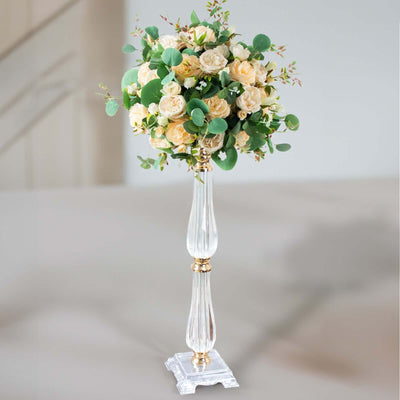 Acrylic Crystal Pillar Candle Stand Gold/Clear - Table Centerpiece and Wedding Flower Bowl Pedestal 24’’ - Centerpieces