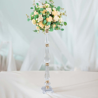 Acrylic Crystal Pillar Candle Stand Gold/Clear - Table Centerpiece and Wedding Flower Bowl Pedestal 32’’ - Centerpieces