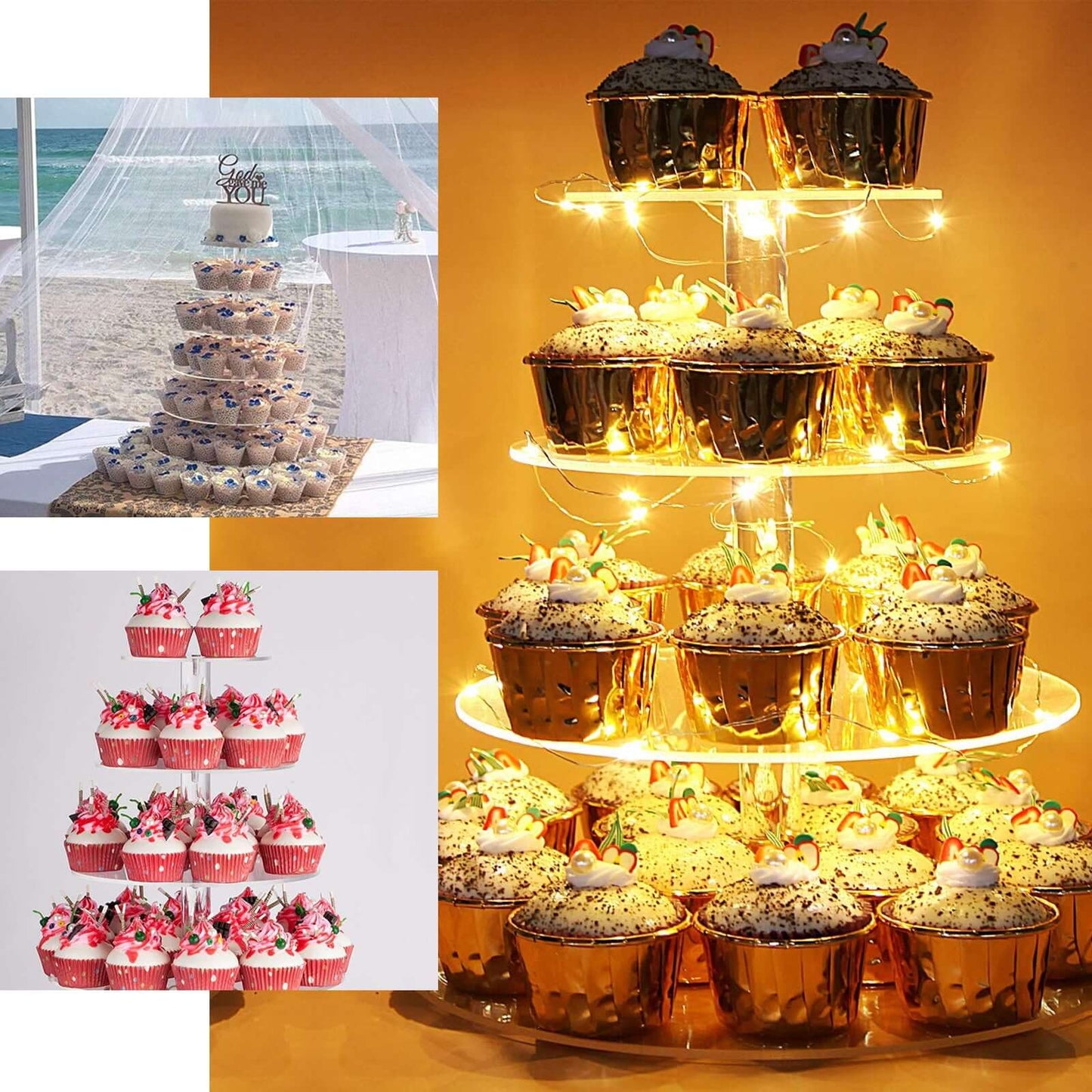 6-Tier Acrylic Round Cupcake Stand Clear for Special Events & Catering Displays 22"