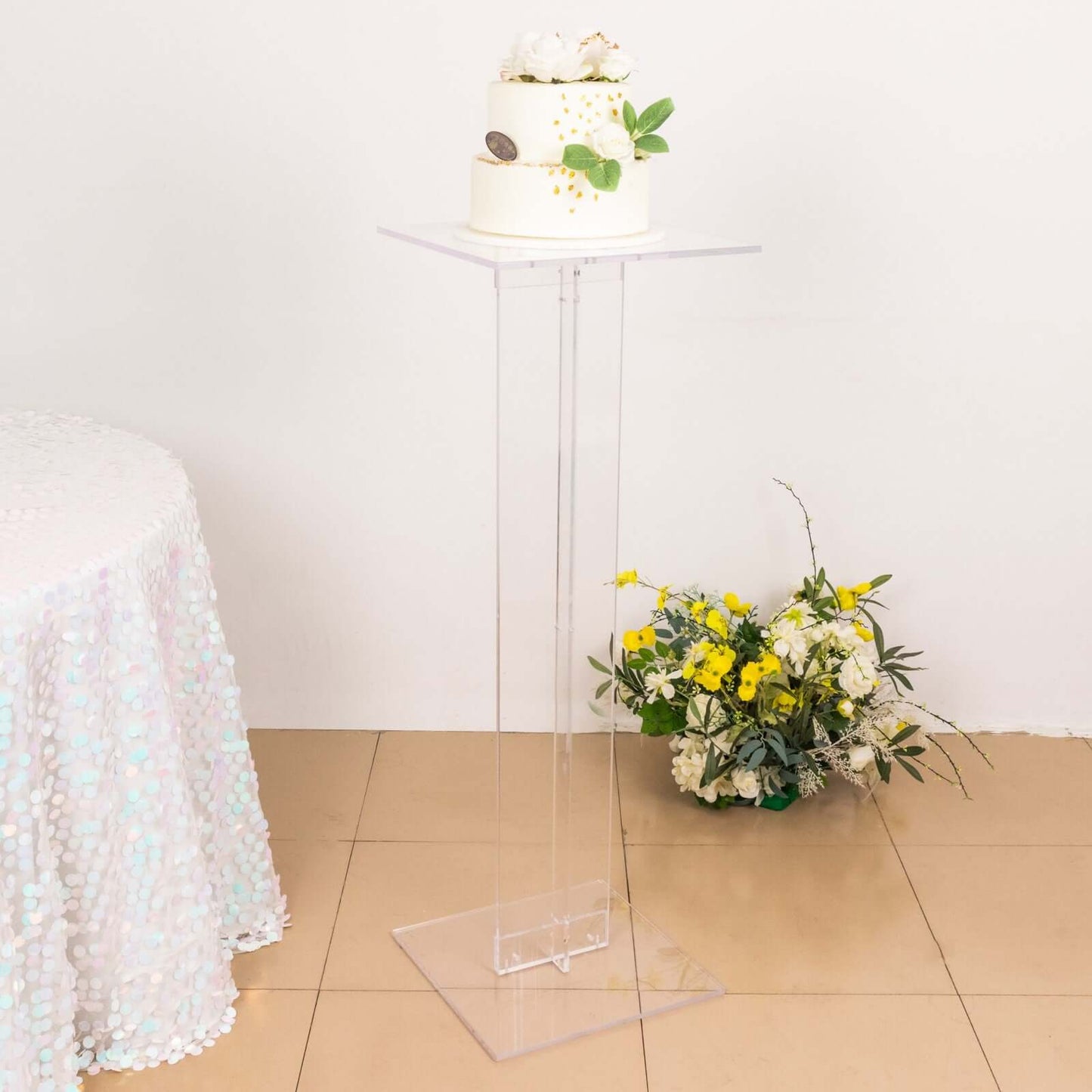 Acrylic Display Stand Flower Pedestal with Square Bases Clear - Durable 10mm Thick Table Centerpiece 32"