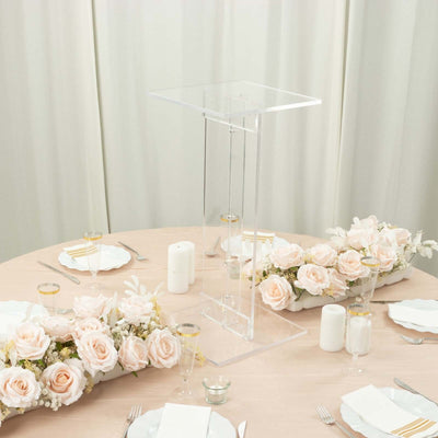 Acrylic Display Stand Flower Pedestal with Square Bases Clear - Durable 10mm Thick Wedding Centerpiece 24’’