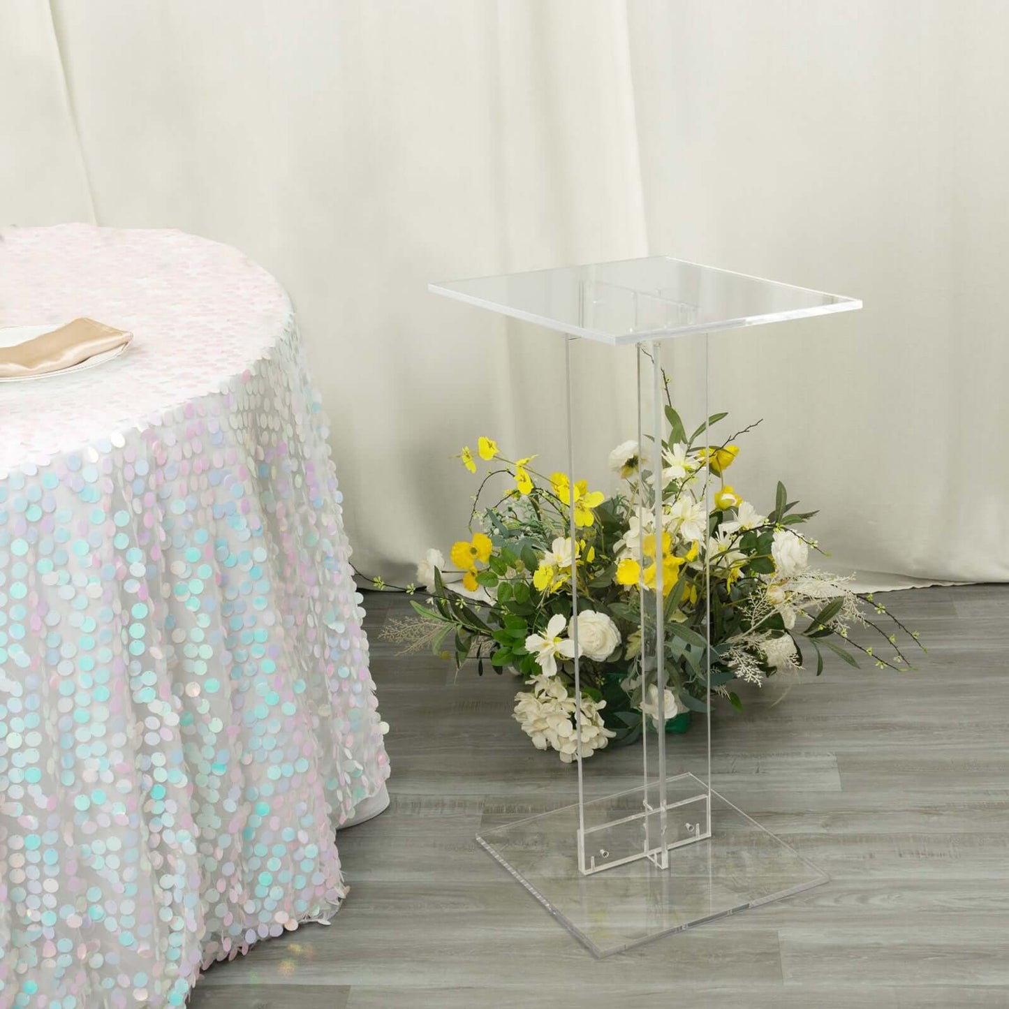 Acrylic Display Stand Flower Pedestal with Square Bases Clear - Durable 10mm Thick Table Centerpiece 32"