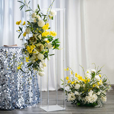 Acrylic Floor Vase Flower Stand with Square Mirror Base Clear - Decorative Wedding Column for Large Events 48"