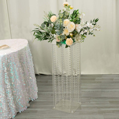 Acrylic Flower Pedestal Vase Pillar Stand with Crystal Beads Clear - Decorative Wedding Floor Centerpiece 32’’