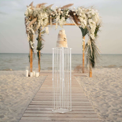 Acrylic Flower Pedestal Vase Pillar Stand with Crystal Beads Clear - Durable Wedding Floor Centerpiece for Large