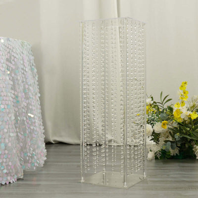 Acrylic Flower Pedestal Vase Pillar Stand with Crystal Beads Clear - Stylish Wedding Floor Centerpiece 40’’