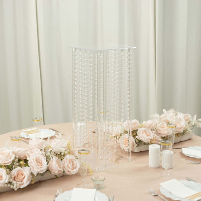 Acrylic Flower Pedestal Vase Pillar Stand with Crystal Beads Clear - Durable Wedding Table Centerpiece 24’’