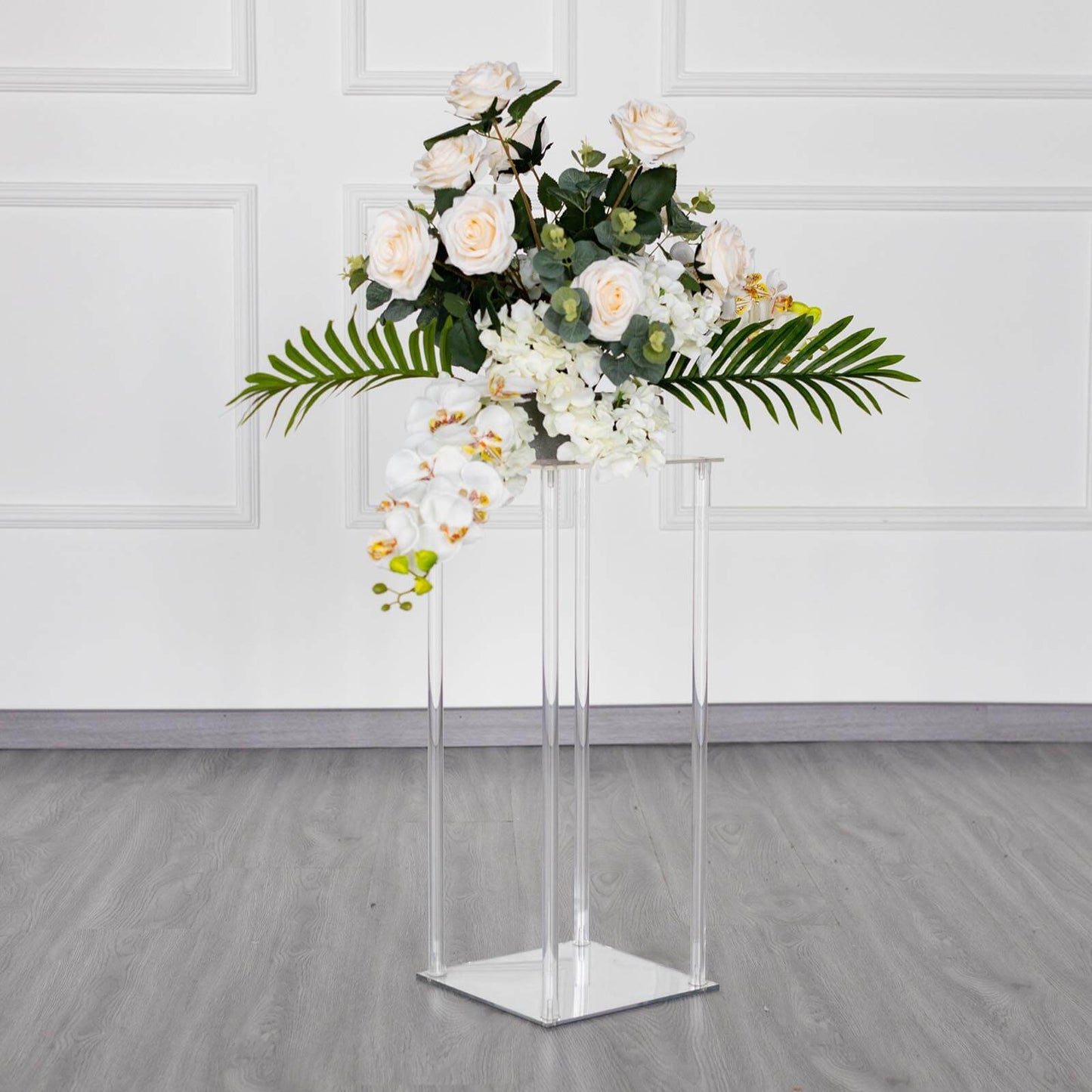 Acrylic Flower Vase Pillar Stand with Square Mirror Base Clear - Versatile Wedding Table Centerpiece 24"