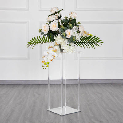 Acrylic Flower Vase Pillar Stand with Square Mirror Base Clear - Versatile Wedding Table Centerpiece 24"