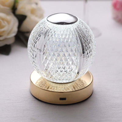 Acrylic LED Table Lamp Diamond Cut Ball Design Rechargeable - Dimmable Touch Control Decorative Night Light 5’’ - LED