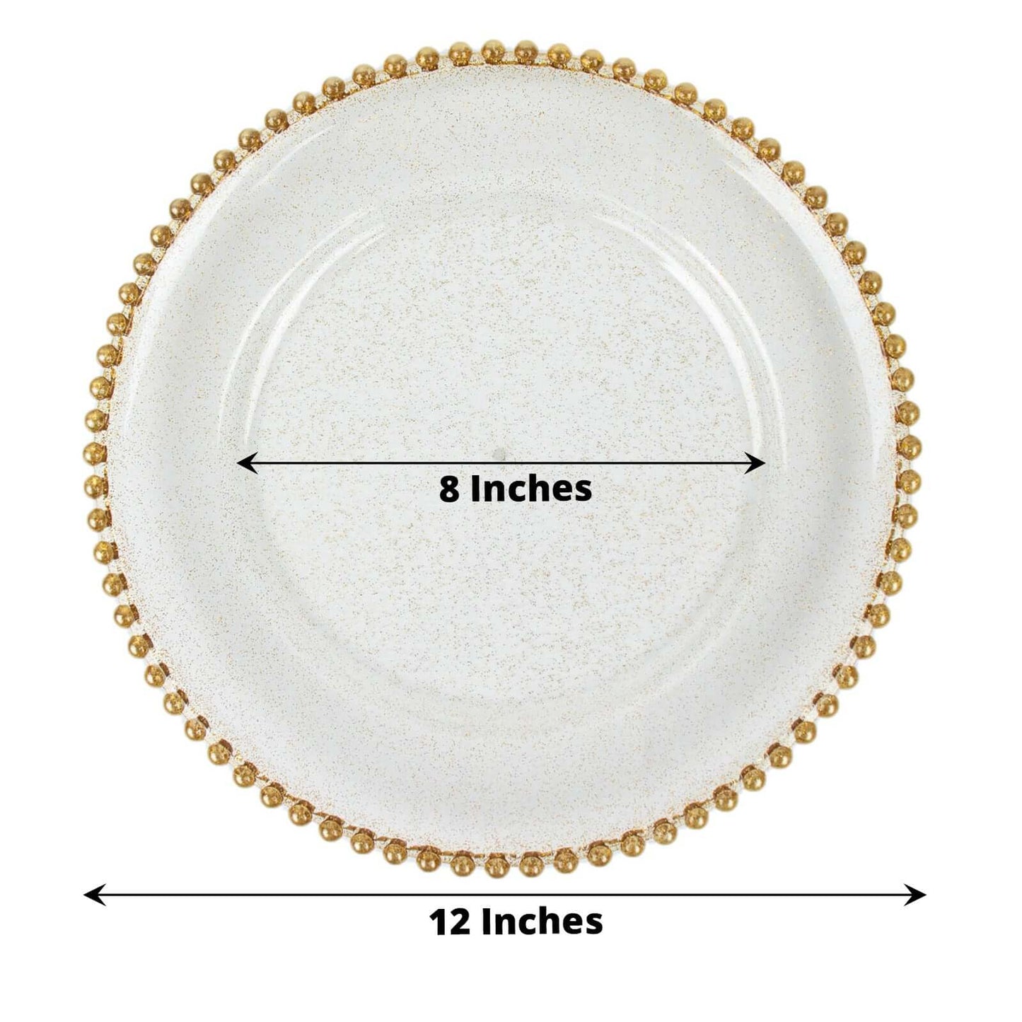 6-Pack Acrylic Round Charger Plates 13" in Clear Gold Glittered with Beaded Rim, Decorative Dinner Party Serving Plates