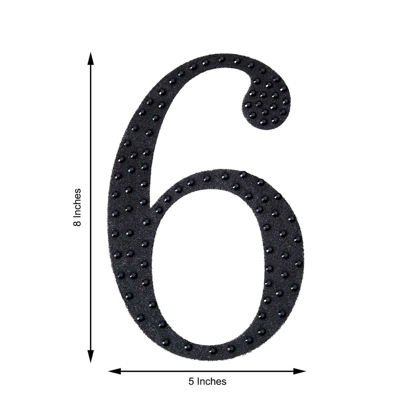 Decorative Rhinestone Number "6" Stickers, Glitter Adhesive Craft Numbers Black DIY Sparkle Embellishments 8"
