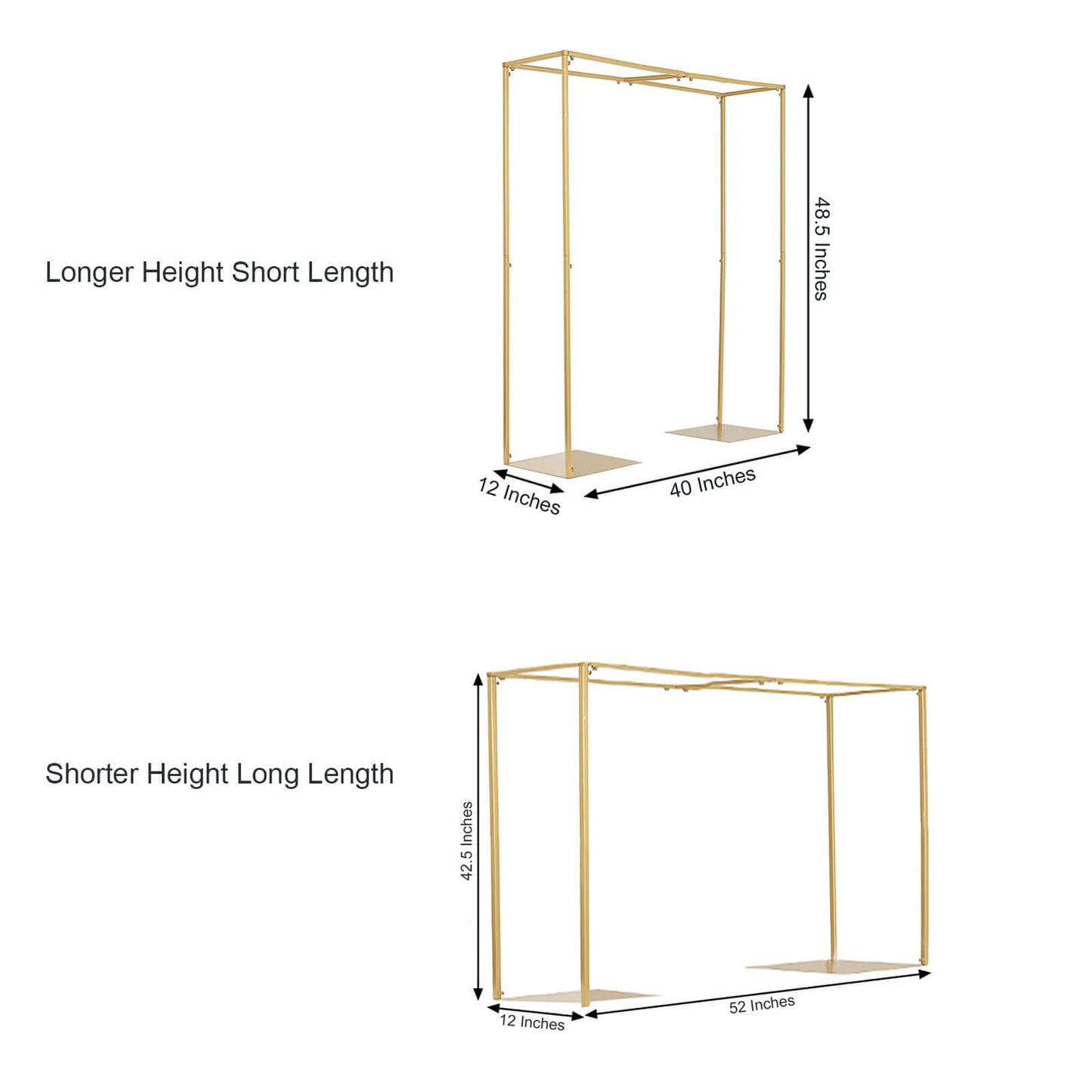 Adjustable Flower Arch Gold Metal Over-The-Table Frame - Wedding Display 48" Tall