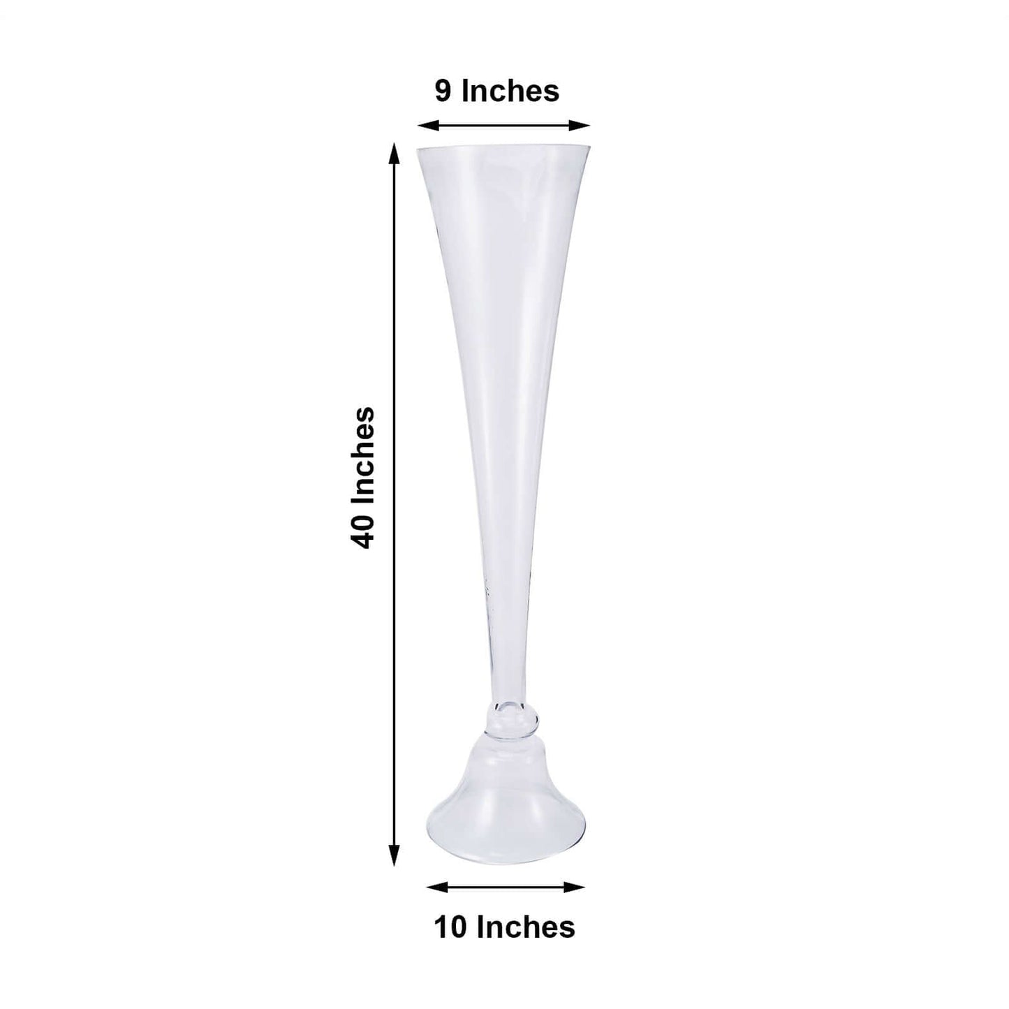 Glass Trumpet Floor Vase Reversible Clarinet Style Clear - Decorative Flower Centerpiece for Events 40"