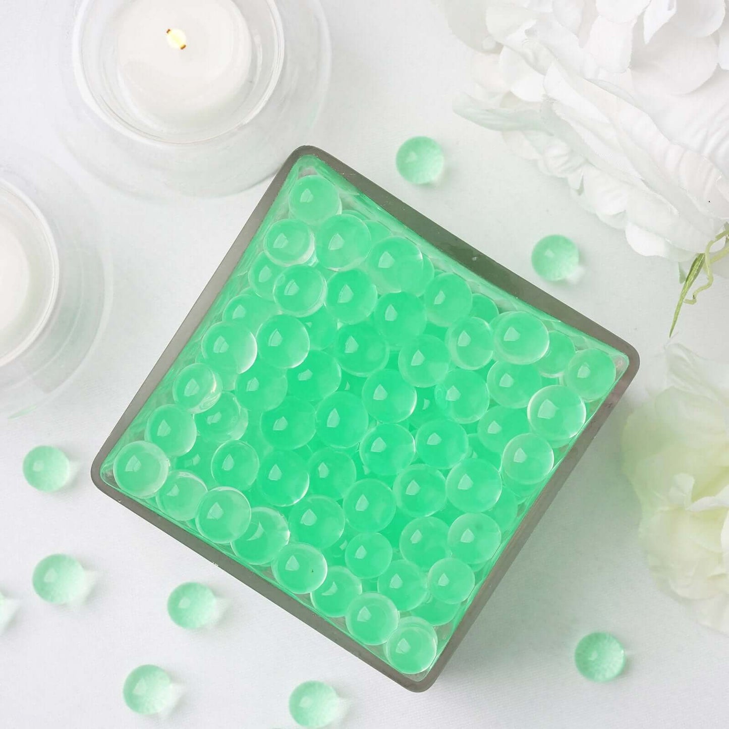 200-250 Pcs Water Gel Beads Vase Filler Apple Green - Small Nontoxic Jelly Balls for Floating Candles & Floral Displays