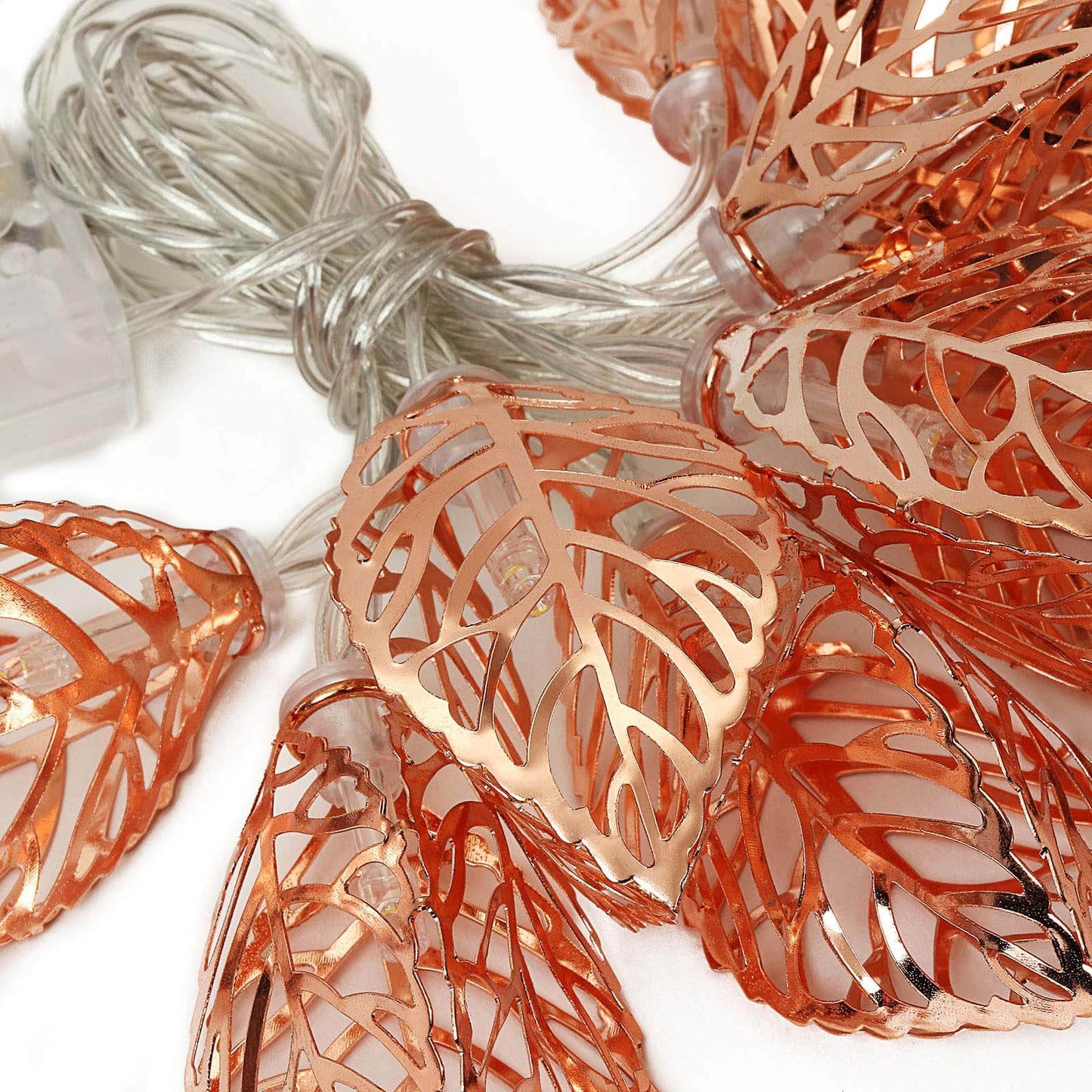 10 LED Fairy String Light Garland Rose Gold Leaves Design Warm White - Battery Operated Party Lights 5ft