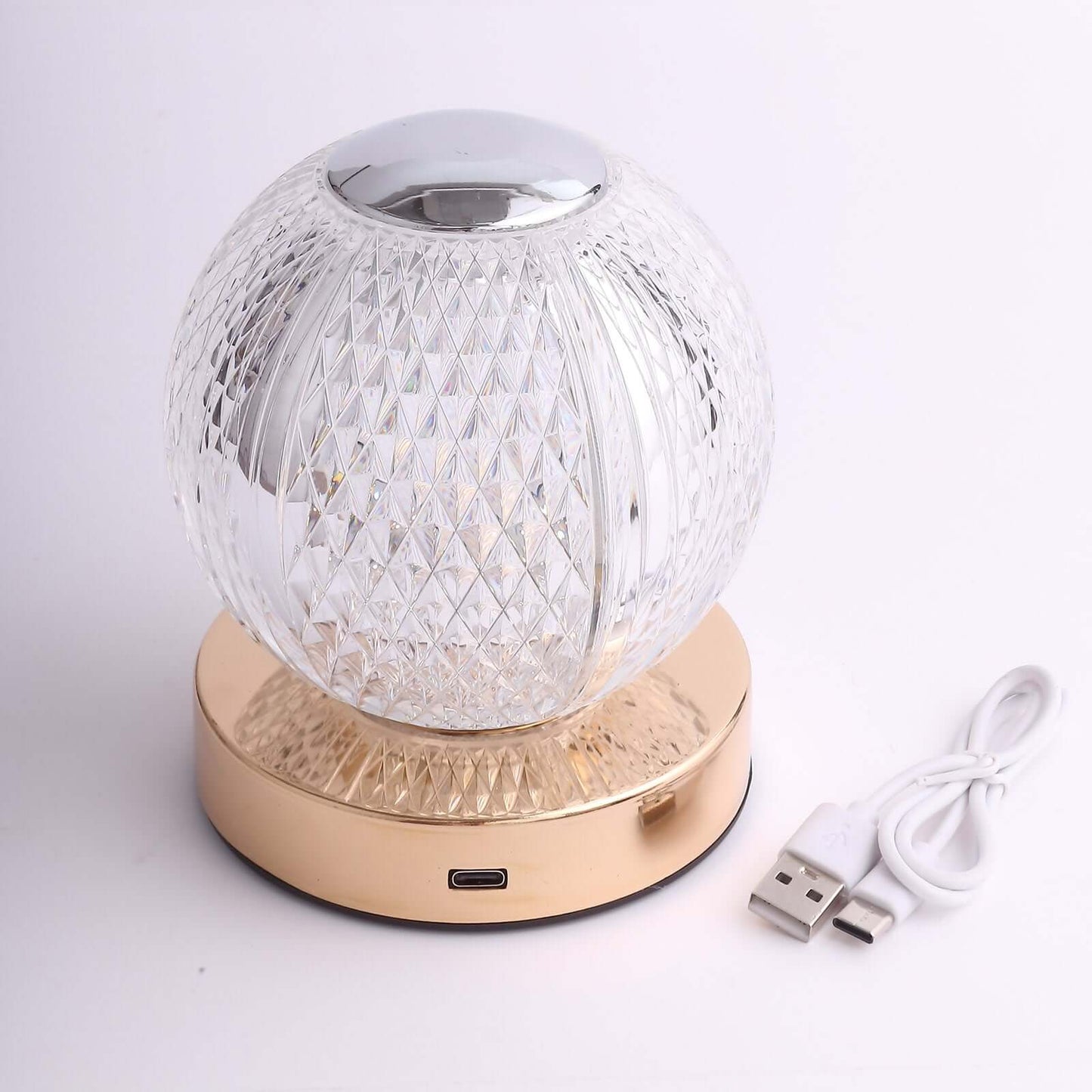 Acrylic LED Table Lamp Diamond Cut Ball Design Rechargeable - Dimmable Touch Control Decorative Night Light 5"