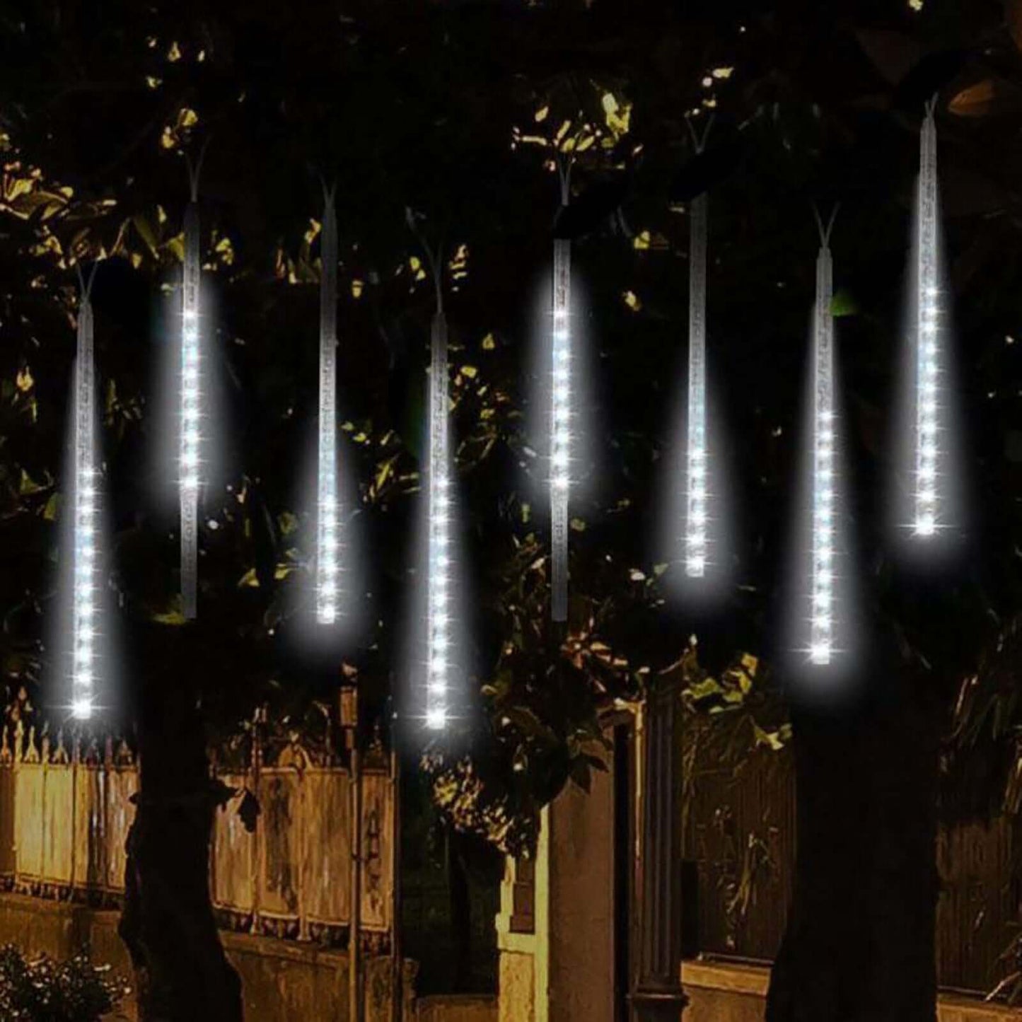 8 Tubes LED Hanging String Lights Icicle Design Clear - Waterproof Snowfall Effect 12"
