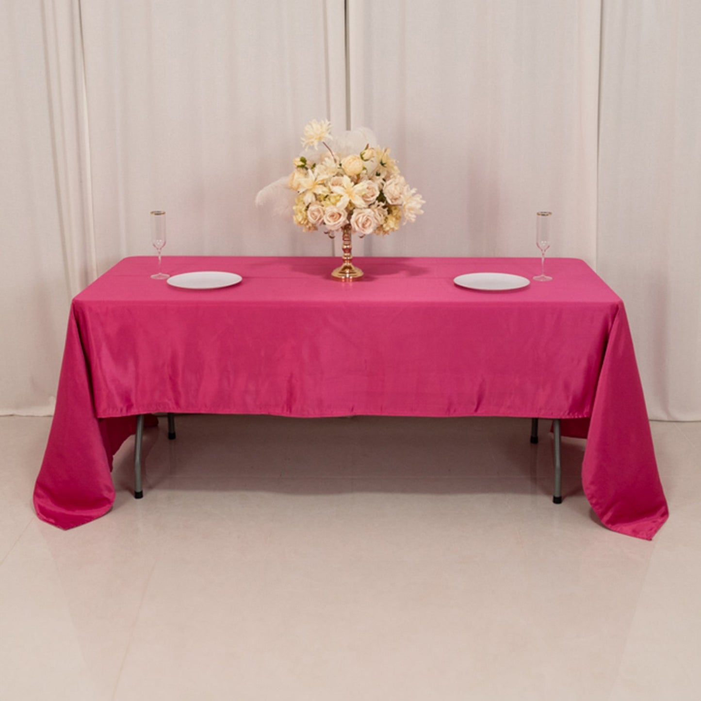 Lamour Satin 60"x126" Rectangle Tablecloth Fuchsia - Soft & Silk-Like Table Cover
