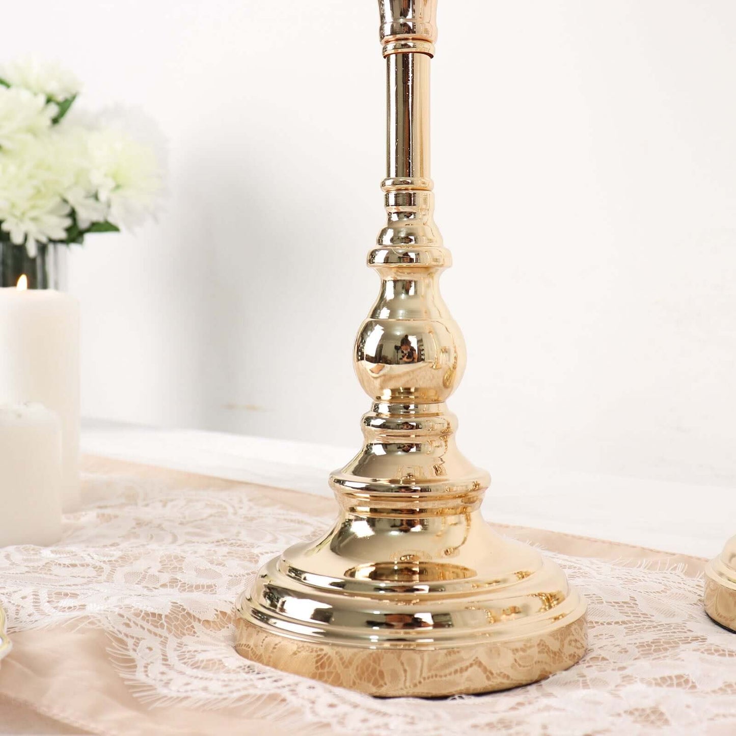 Set of 3 Crystal Beaded Goblet Votive Candle Holder Stands Gold - Tea Light Centerpiece 18", 16", 14"