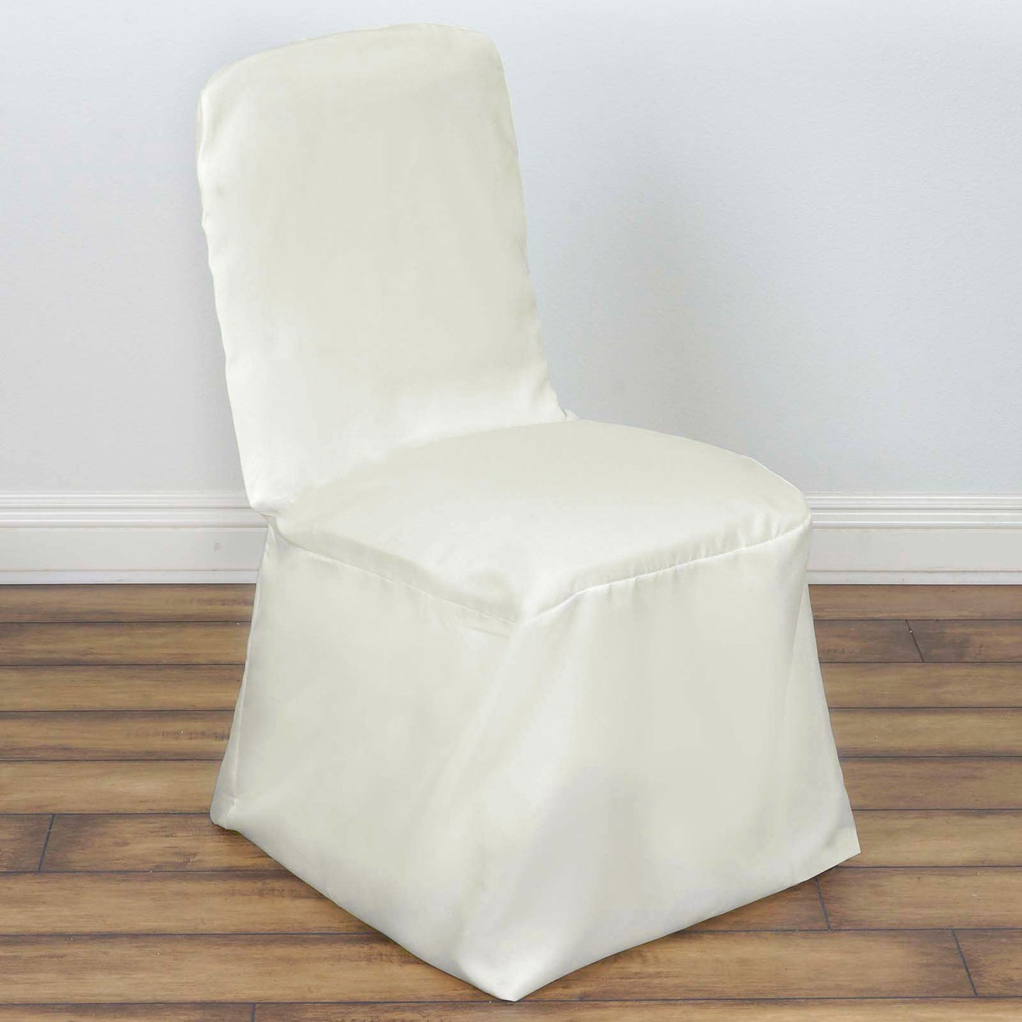 Polyester Chair Cover with Square Top for Banquet Chairs Ivory - Durable Reusable Slip-On Cover