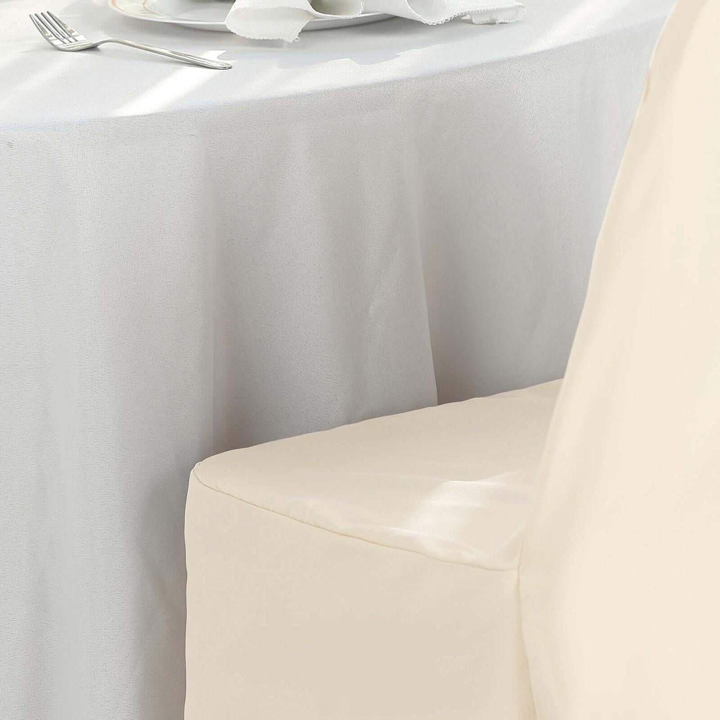 Polyester Slip On Banquet Chair Covers Beige - Stain-Resistant Reusable Durable Fabric